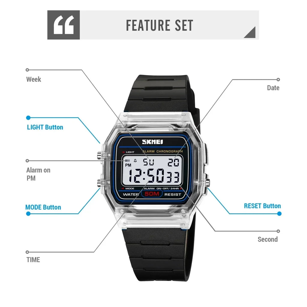 SKMEI 2056 Waterproof Sports Watch for Men Women Electronic Countdown Boy Girl Digital Date Wristwatches Woman Reloj Masculino