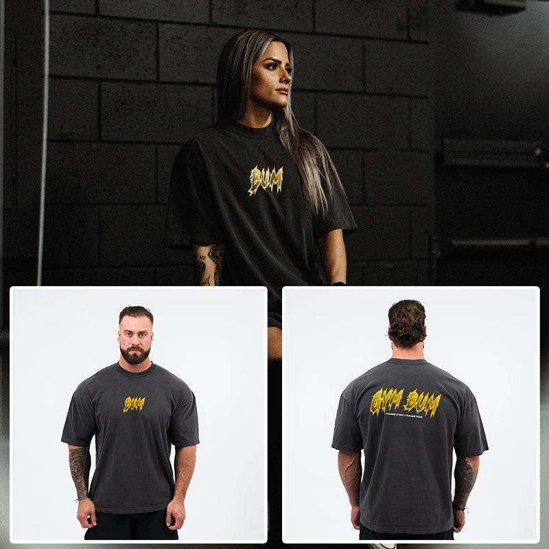 New Gym Fitness T-shirt Loose Oversized Cotton Men Short Sleeves Bodybuilding Sports Tees Summer Training Workout Jogging Tops - Live Store 4U
