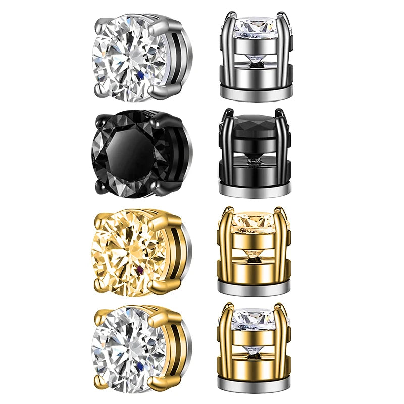 3 Pairs Crystal Strong Magnetic Ear Stud Clip Earrings for Men and Women Punk Round Zircon Magnet Earrings Non Piercing Jewelry - Live Store 4U