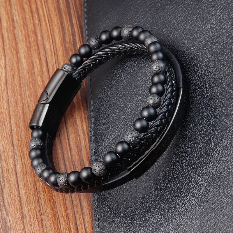 Charm Braid Rope Bracelet For Men Stainless Steel Magnetic Buckle Genuine Leather Bracelets & Bangles Male Female Jewelry - Live Store 4U