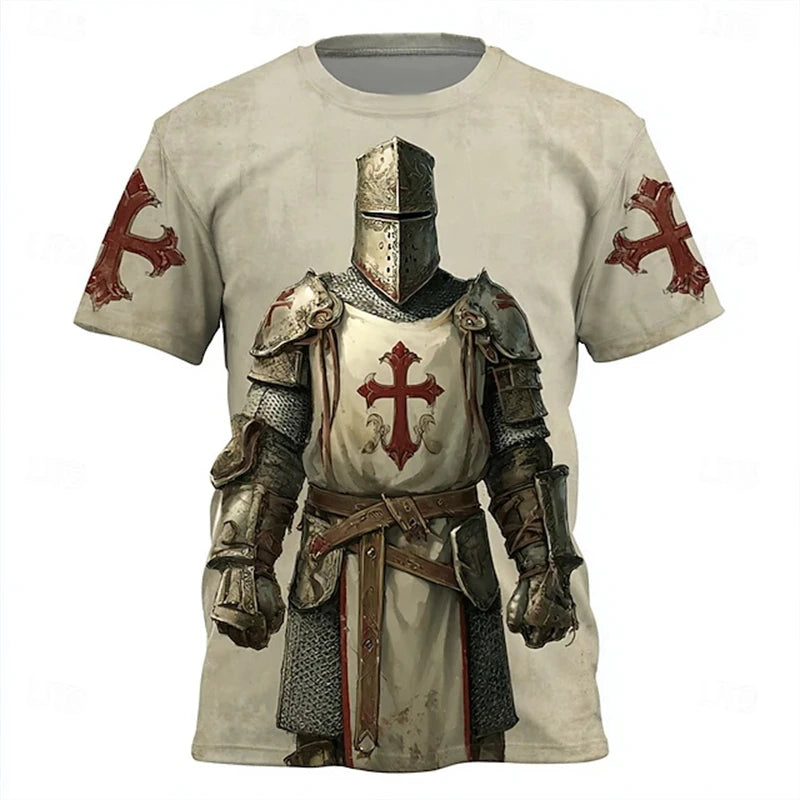Vintage Men's T-Shirt 3d Printing Knights Templar Short-Sleeved T-Shirt Religious Street Wear Casual Sailing Men's Summer Tees