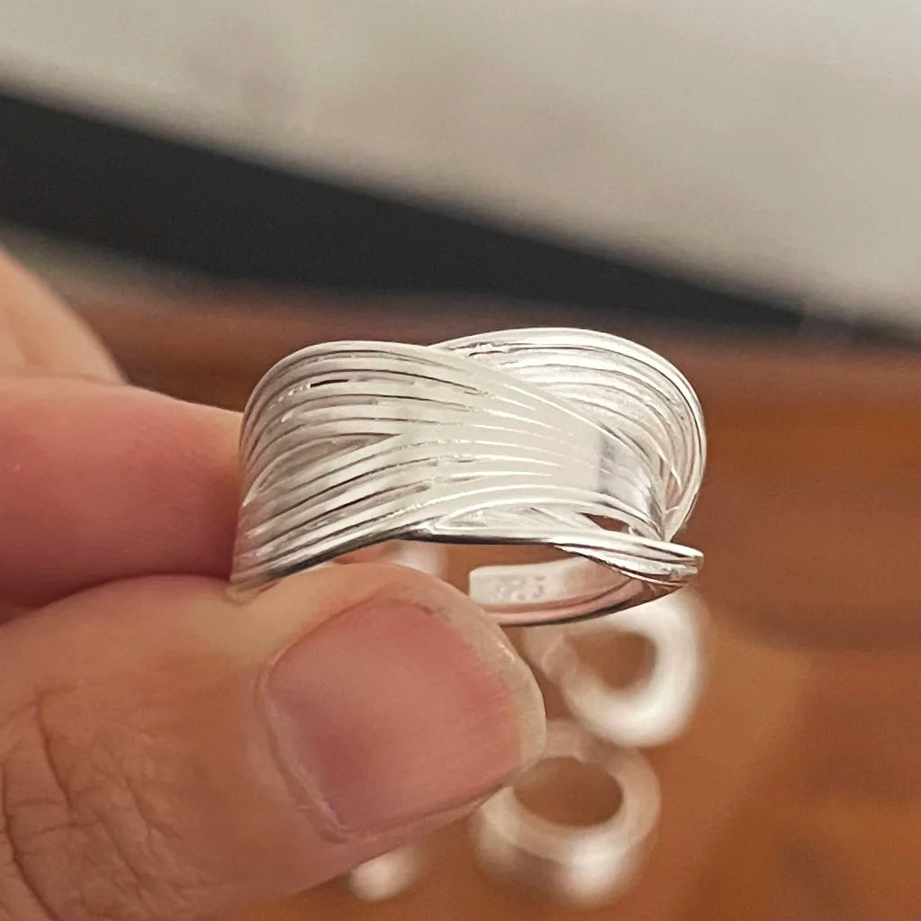925 Sterling Silver Rings for Women Couple Minimalist Handmade Simple Wide Moon Ring Set Party Jewelry Gift Prevent Allergy - Live Store 4U