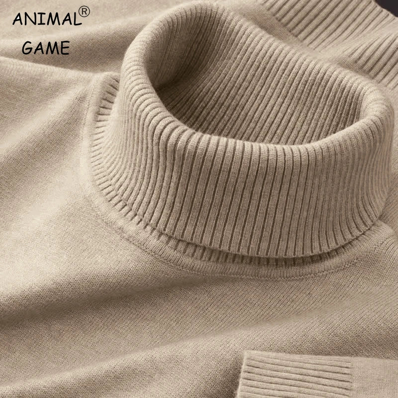 New Mens Knitted Sweaters Solid Color Turtleneck Breathable Pullovers Warm Outdoor Basic Streetwear autumn Business Tops - Live Store 4U