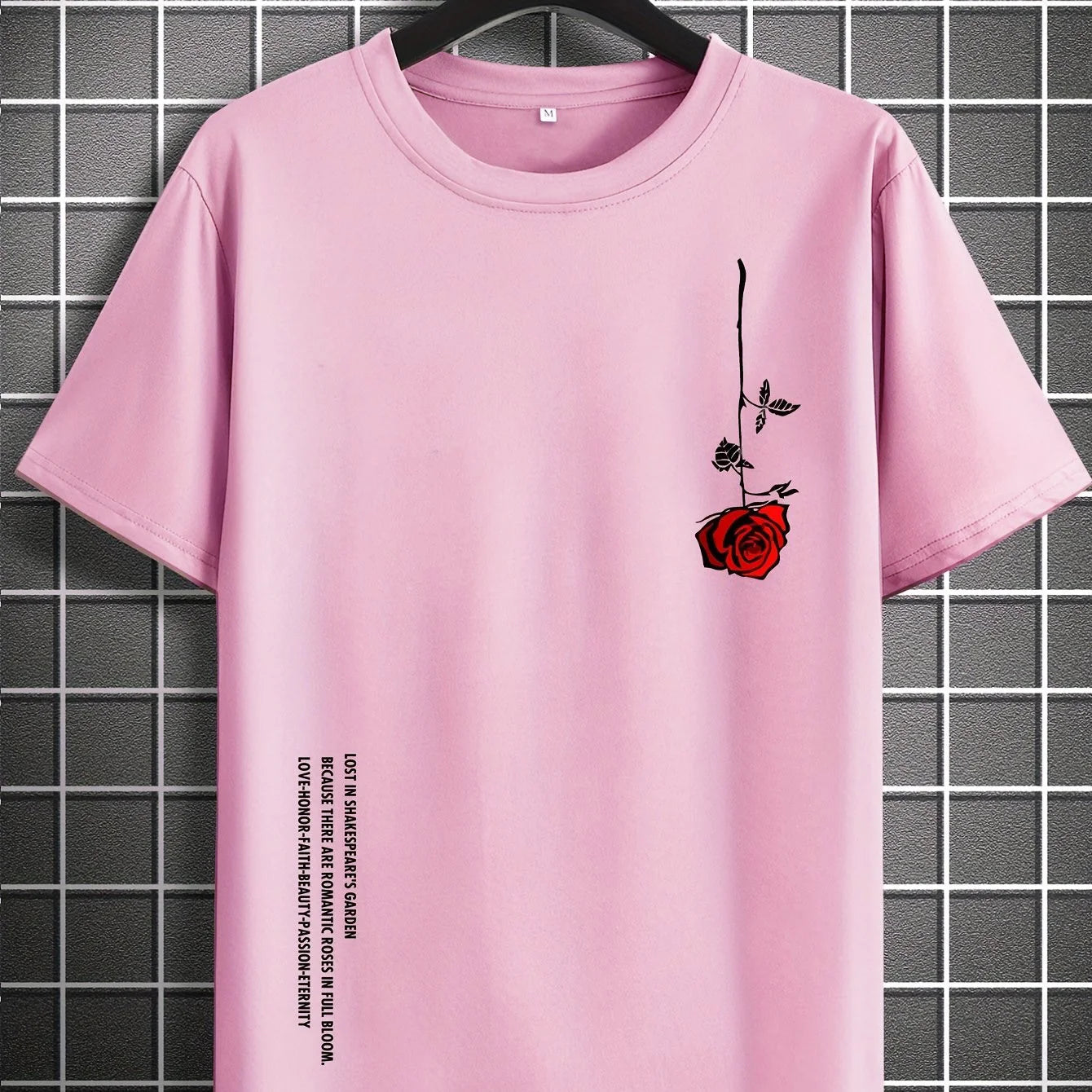 Men's Summer Loose Size 100% Cotton Rose Print Casual Slim Fit Round Neck Short Sleeve T-shirt Top - Live Store 4U