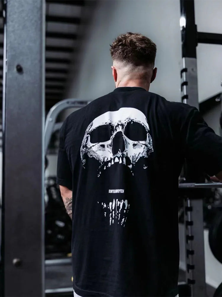 New Gym Fitness T-shirt Loose Oversized Cotton Men Short Sleeves Bodybuilding Sports Tees Summer Training Workout Jogging Tops - Live Store 4U