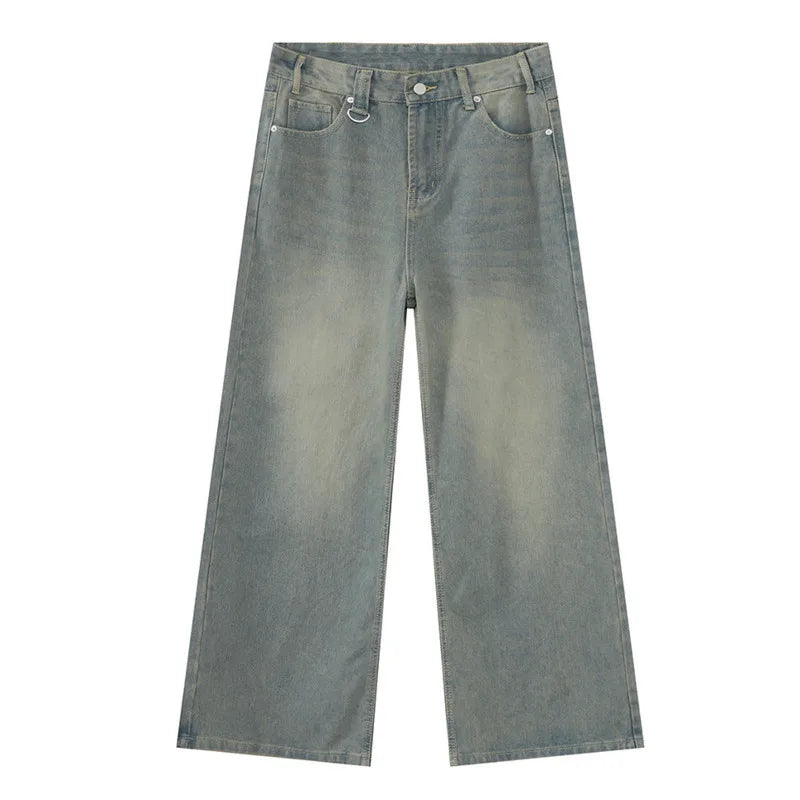 IEFB 2024 Autumn Men Denim Pants Straight Droop Vintage Loose Bottom Straight Wide Leg Casual Male Trousers Korean Style 9C1519 - Live Store 4U