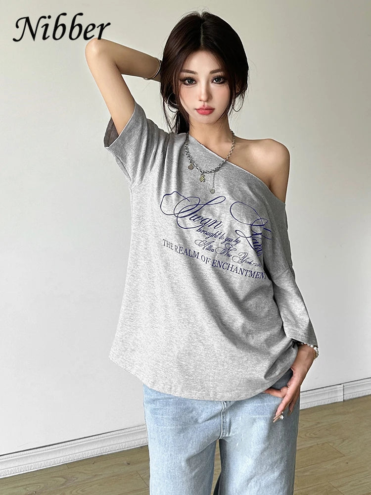 Nibber Casual Relax Woman T-shirt Letter 2024 Women Hot New Versatile Street Atmosphere Style Fashionable Chick Summertime Tops
