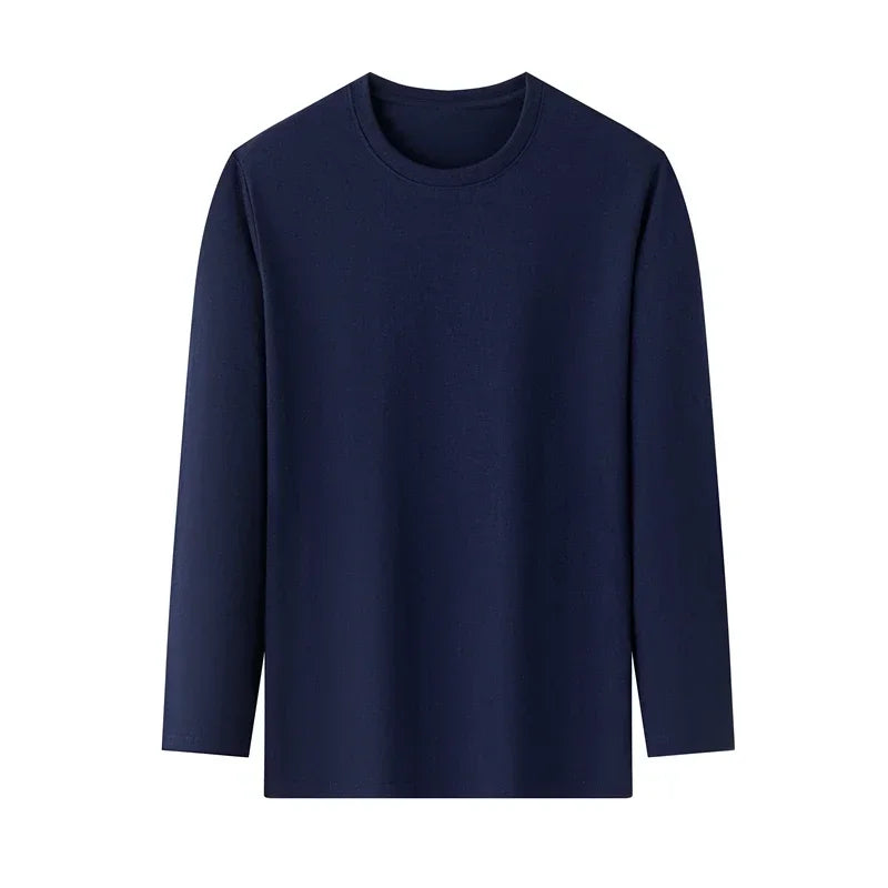 Men's Solid Color Round Neck Cotton Long Sleeved T-shirt Summer Comfortable Top - Live Store 4U