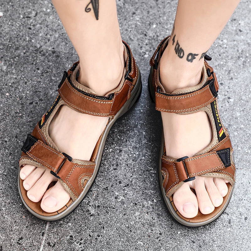 Brand Summer Men's Sandals Genuine Leather Men Slippers Gladiator Men Beach Sandals Soft Comfortable Outdoors Wading Shoes 38-48
