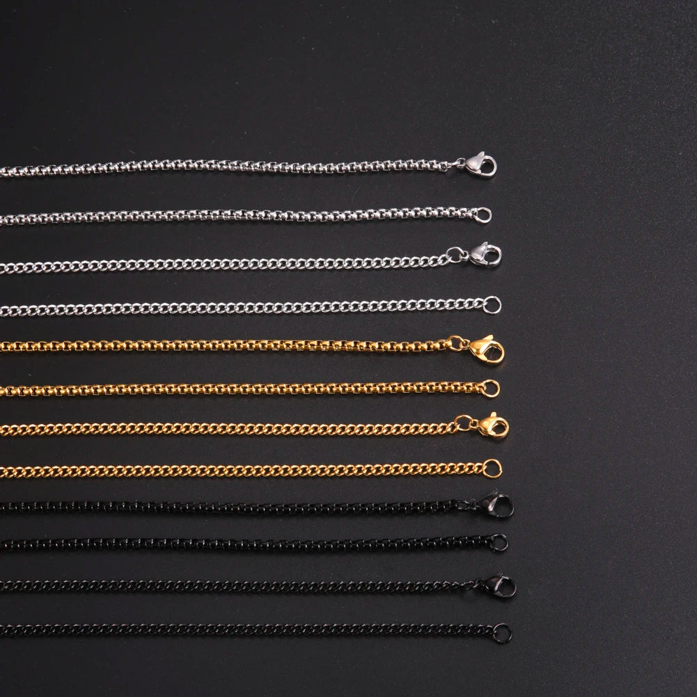 Skyrim Fashion 60cm Long Box Chain Necklace Men Stainless Steel Black Gold Color Link Chains Basic Punk Jewelry Wholesale - Live Store 4U