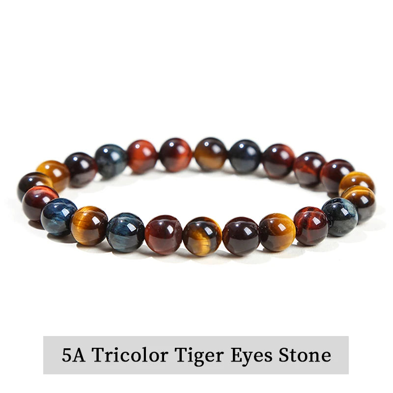 JD Natural Stone Beads Bracelet Amethyst Tiger Eye Crystal Quartz Agate Gem Beads Bangles Women Men Reiki Healling Jewelry Gift - Live Store 4U