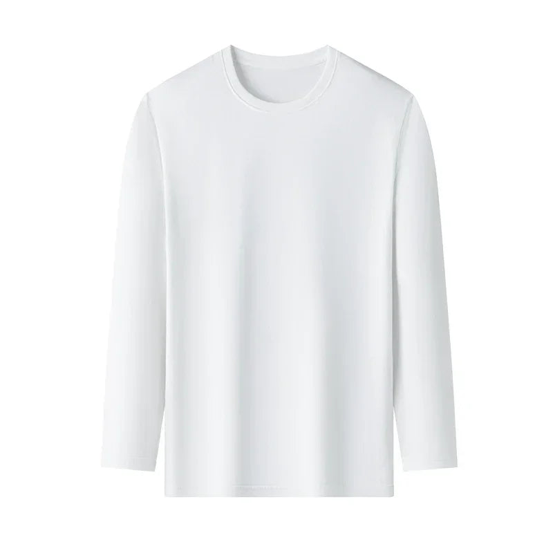 Men's Solid Color Round Neck Cotton Long Sleeved T-shirt Summer Comfortable Top - Live Store 4U