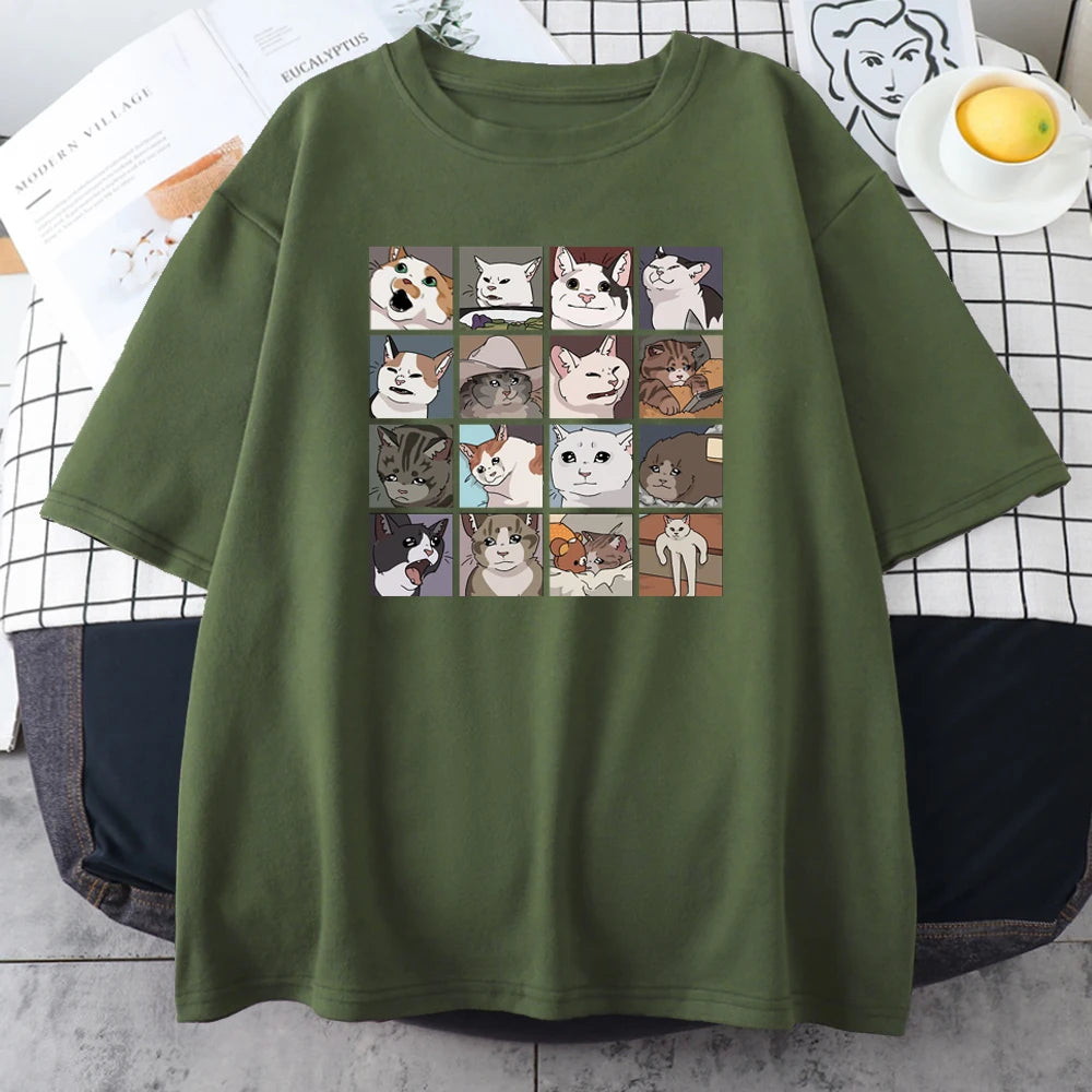 Meme Cats Puzzle Creativity Printed Men T-Shirts Beach Breathable Funny Clothing Oversize Casual Cotton Tops Mans Short Sleeve - Live Store 4U