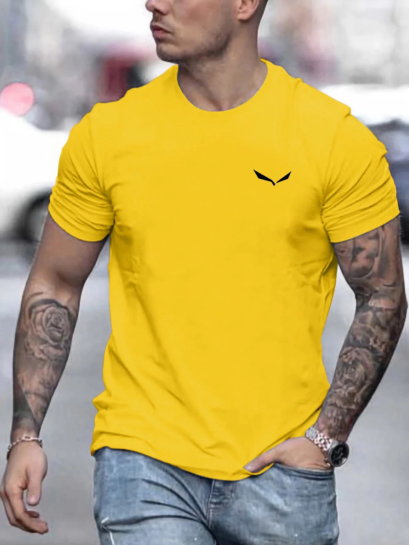 Men's Summer Loose Size 100% Cotton Bird Print Slim Fit Casual Round Neck Short Sleeve T-shirt Top - Live Store 4U