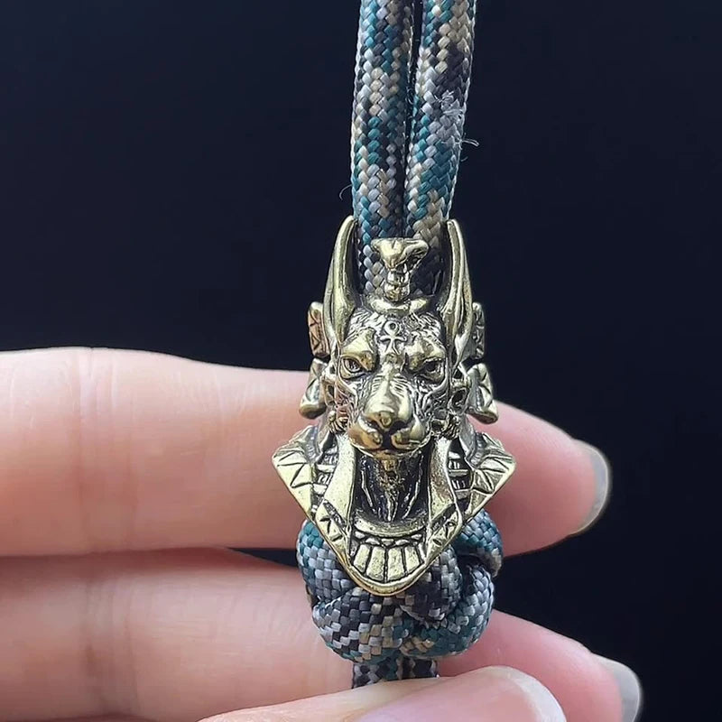 Ancient Egypt Death God Jackal Head Brass EDC Knife Beads DIY Woven Lanyard Pendants Jewelry Outdoor Accessories