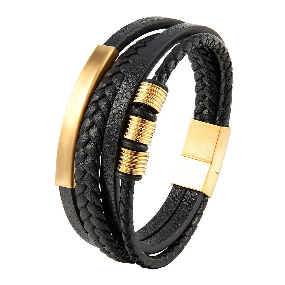 Charm Braid Rope Bracelet For Men Stainless Steel Magnetic Buckle Genuine Leather Bracelets & Bangles Male Female Jewelry - Live Store 4U