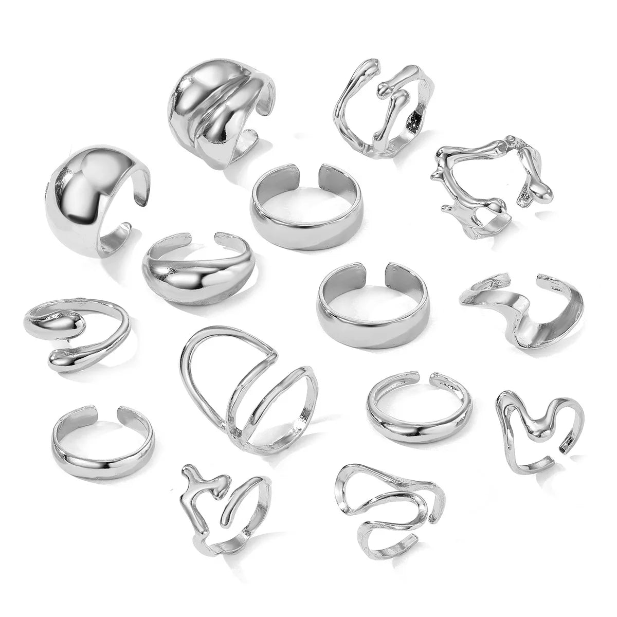 15Pcs/Set Exaggerated Metal Irregular Lines Water Droplet Smooth Rings for Women Men Punk Retro Boho Fashion Jewelry Gift - Live Store 4U