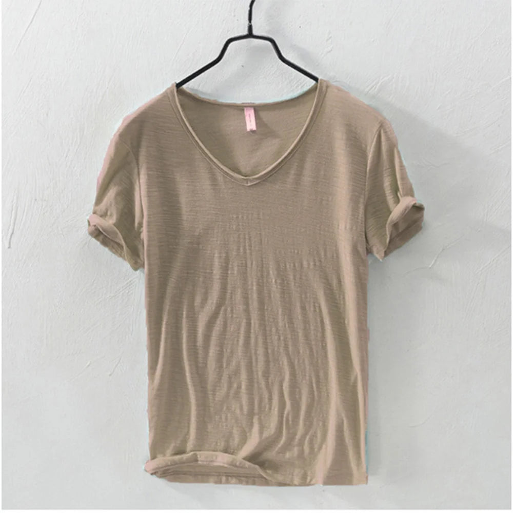 New Mens T Shirt Pure Color V Collar Short Sleeved Tops Tees Men T-Shirt 10colors slim Man T-Shirts Fitness For Male Clothes - Live Store 4U