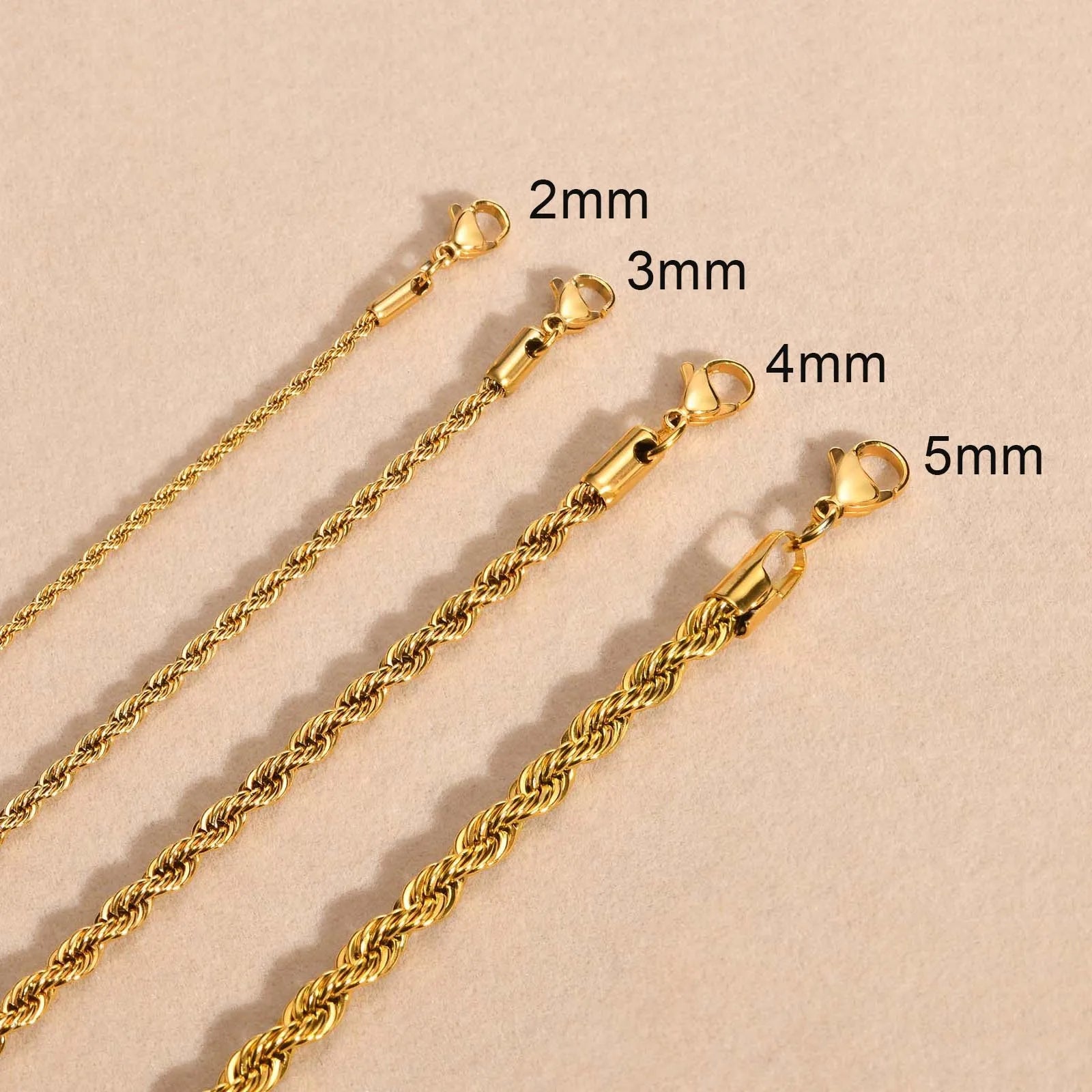 Vnox Dainty Gold Color Rope Chain Necklaces for Women Men,Chic Twisted Collar, Waterproof Stainless Steel Link 2/3/4/5mm Width - Live Store 4U