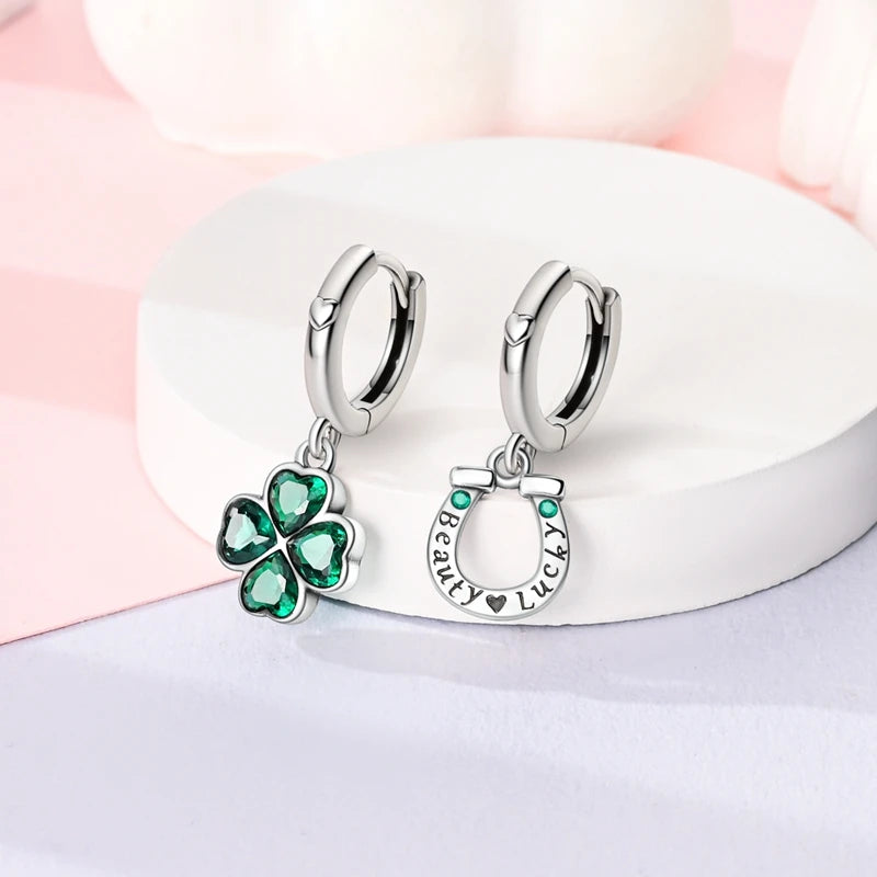 925 Sterling Silver Star Moon Hoop Earrings Sparkling Cubic Zircon Clover Earrings For Women Pretty Wedding Party Jewelry Gifts