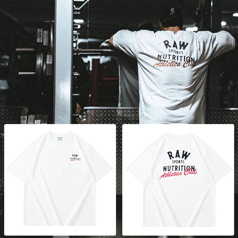 New Gym Fitness T-shirt Loose Oversized Cotton Men Short Sleeves Bodybuilding Sports Tees Summer Training Workout Jogging Tops - Live Store 4U