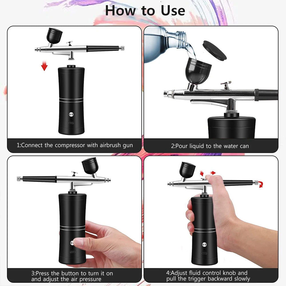 Airbrush with Compressor for Nail Painting Portable Cordless Airbrush Mini Airbrush Sprayer Gun for Nail Art Cake Painting