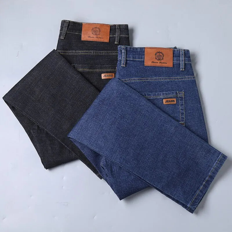 Men's Soft Straight Denim Pants 2025 Autumn Classic Business Black Biker Jeans Overalls Masculino Pantalone Hombre Mannen Homme