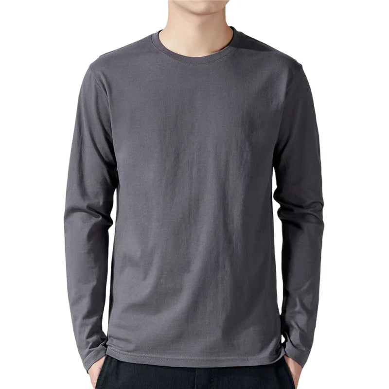 T Shirt For Men Cotton Long Sleeve T-shirts Solid Color Men's Clothing Full Length Sleeve For Spring And Autumn Undershirts - Live Store 4U