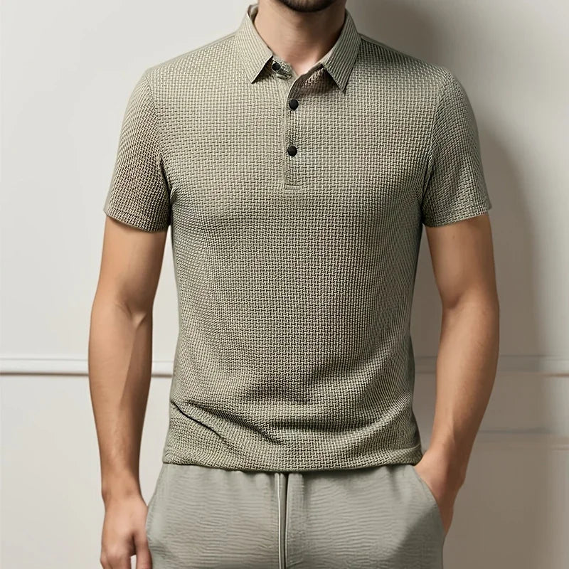 New Men's Business Casual Short Sleeved Bone Flower Solid Color POLO Shirt Fashion Breathable Comfortable Summer Versatile Top - Live Store 4U