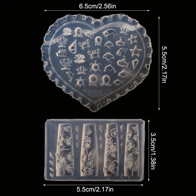 1 Pcs Tulip Sea Shell Jellyfish Goldfish Starfish 3D Acrylic Nail Mold Nail Decorations DIY Silicone Manicure Mold Nail Art Mold