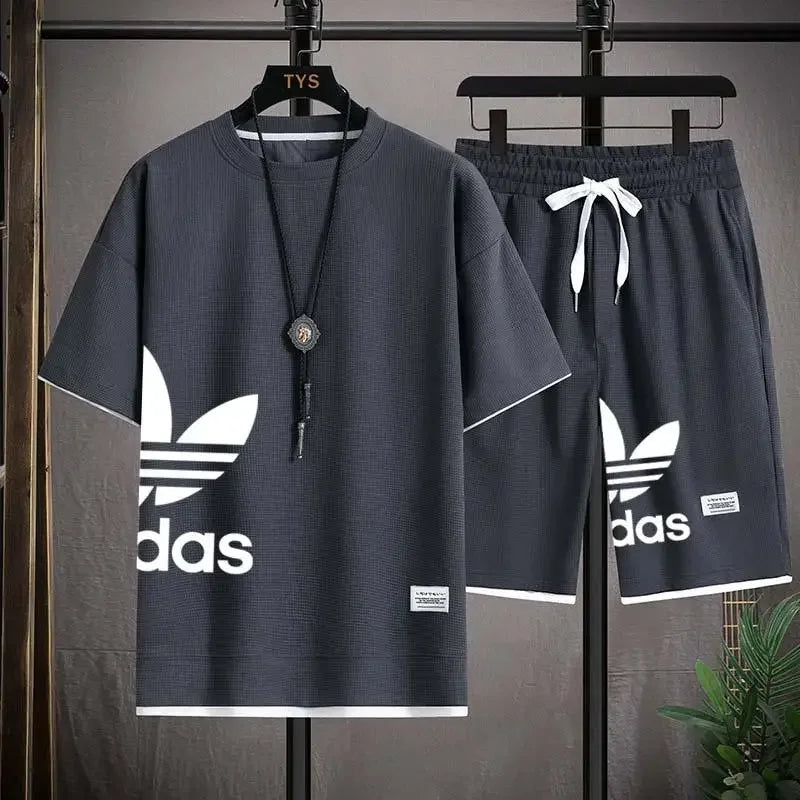 Summer 2025 New Men's pullover sportswear Set, fashionable basketball men's casual short-sleeved T-shirt + shorts two-piece set - Live Store 4U