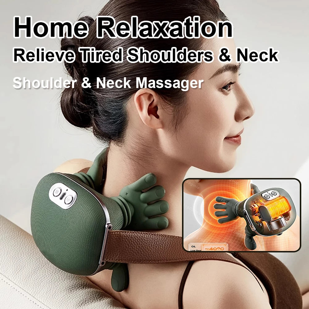 Neck Shoulder Massager Deep Tissue Finger Pressure Back Neck Bionic Heating Fatigue Relief Relaxation Muscle 3-stage TypeC