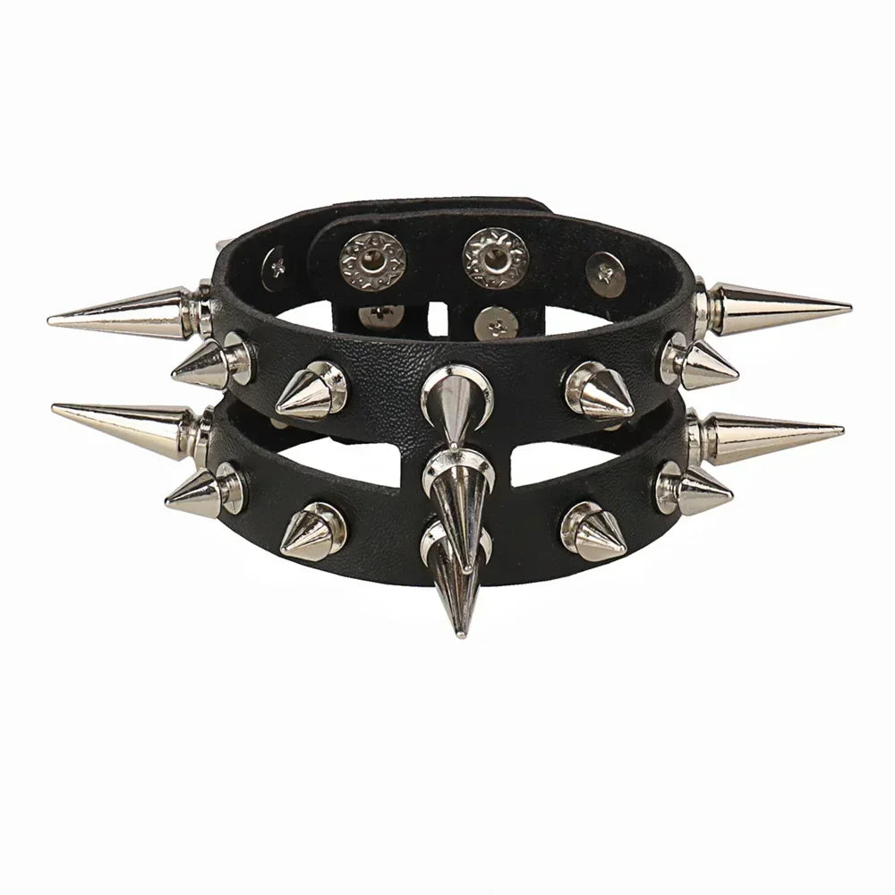 Punk Hip Hop Rock PU Leather Bracelet Unisex Trendy Chain Skull Pentagram Rivet Bracelet Party Jewelry Accessories - Live Store 4U