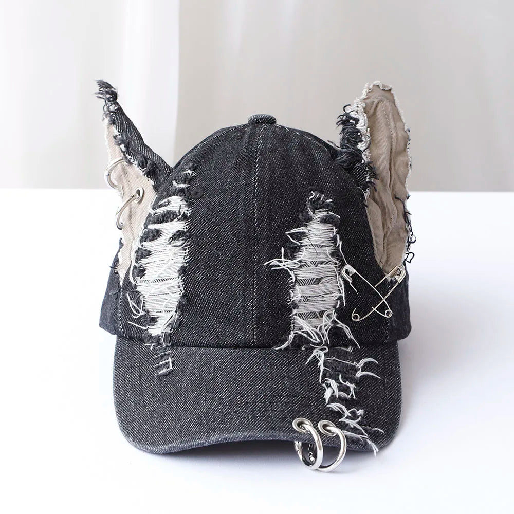 NEW y2k Hot Girl Graffiti Jeans Rabbit Ears Cowboy Baseball Hat Wash Graffiti Hip Hop Cap Women Men Party Team Baseball Cap
