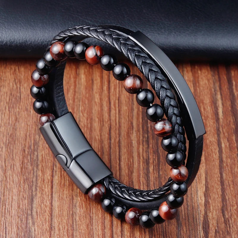 Charm Braid Rope Bracelet For Men Stainless Steel Magnetic Buckle Genuine Leather Bracelets & Bangles Male Female Jewelry - Live Store 4U