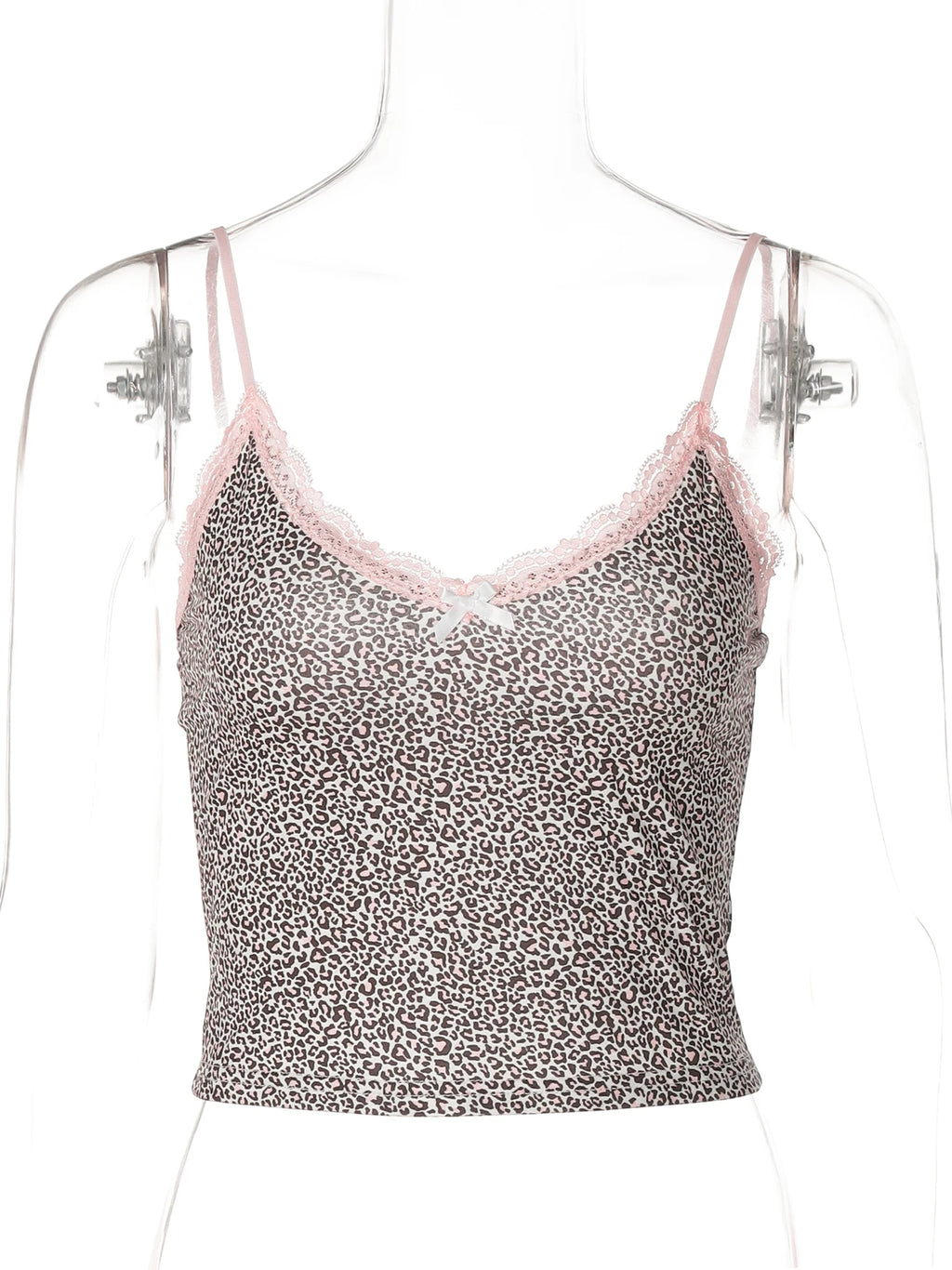 Hugcitar 2025 Leopard Print Slips Bows Patchwork Lace Sexy Slim Crop Camis Top Summer Fashion Women Y2K Outfits Festival Party