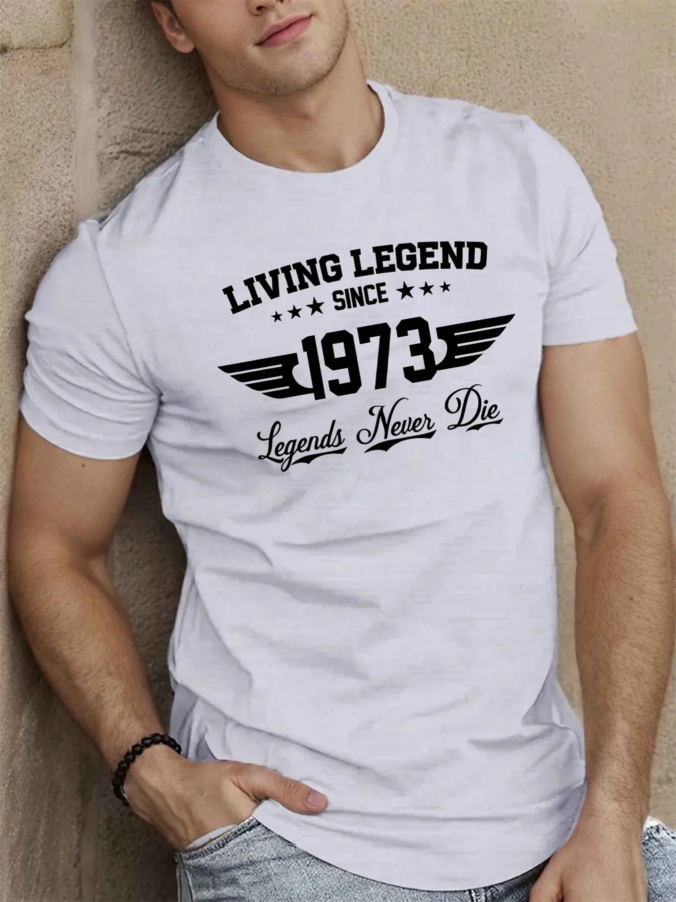 Summer men's 100 cotton casual loose plus size SINCE 1973 pattern printed sports comfortable round neck short sleeved T-shirt - Live Store 4U