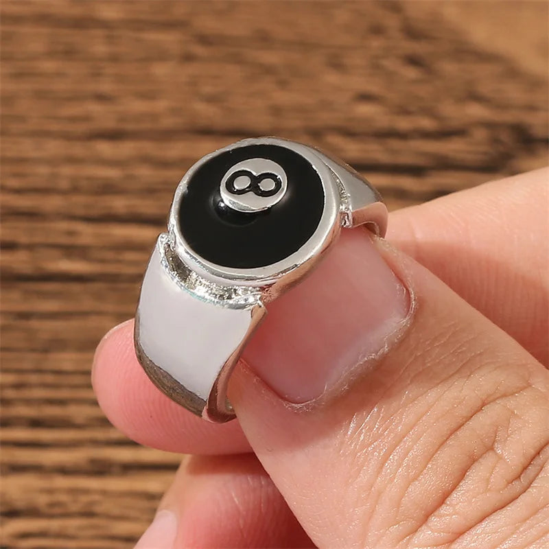 Number 8 Black Pool Billiard Ball Ring for Man, Personality Charm, Cocktail Party Accessories, Eight , - Live Store 4U