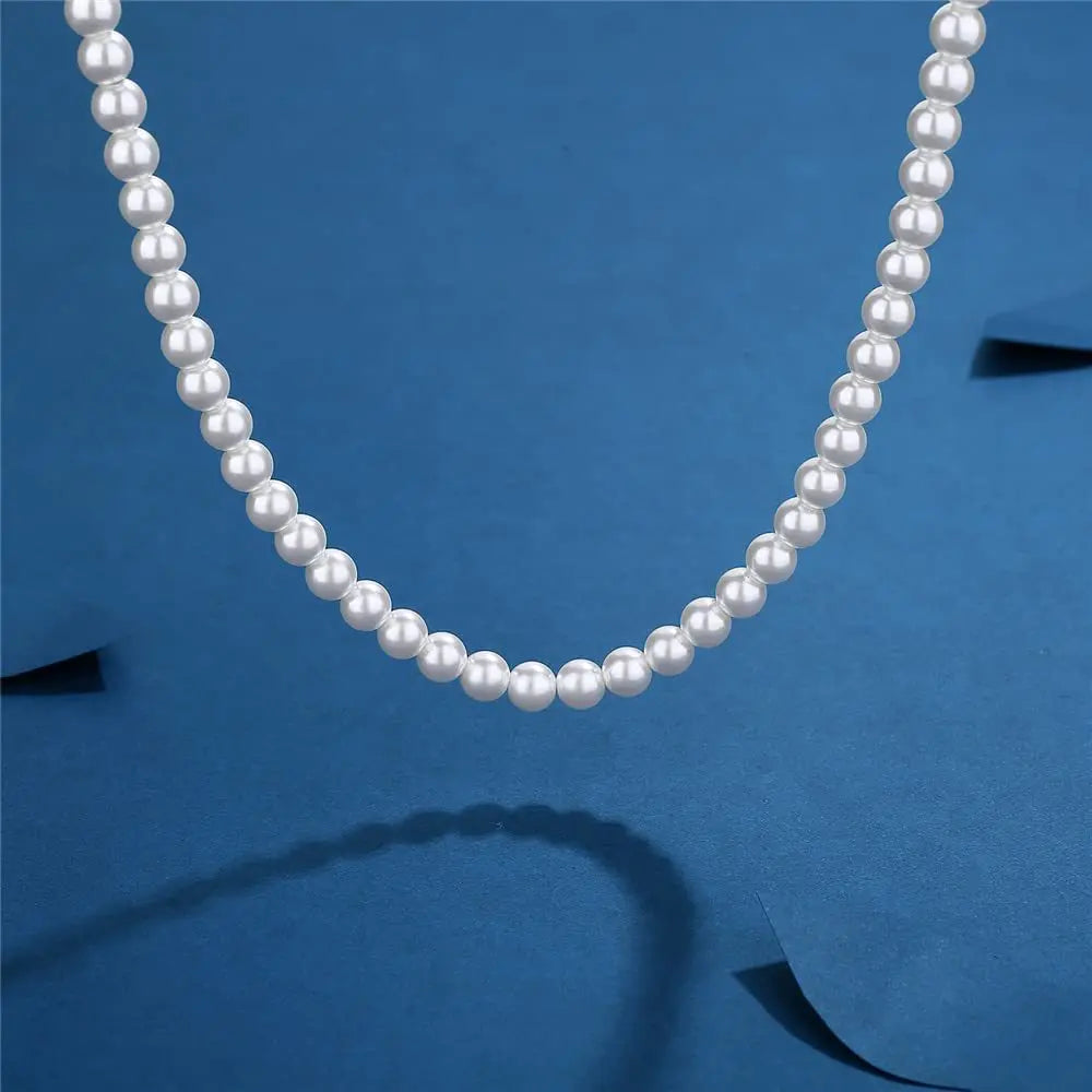 Cool Artificial White Pearl Necklace 1 Pcs Choker Beaded Chain for Men and Women Fashion Jewelry Gift - Live Store 4U