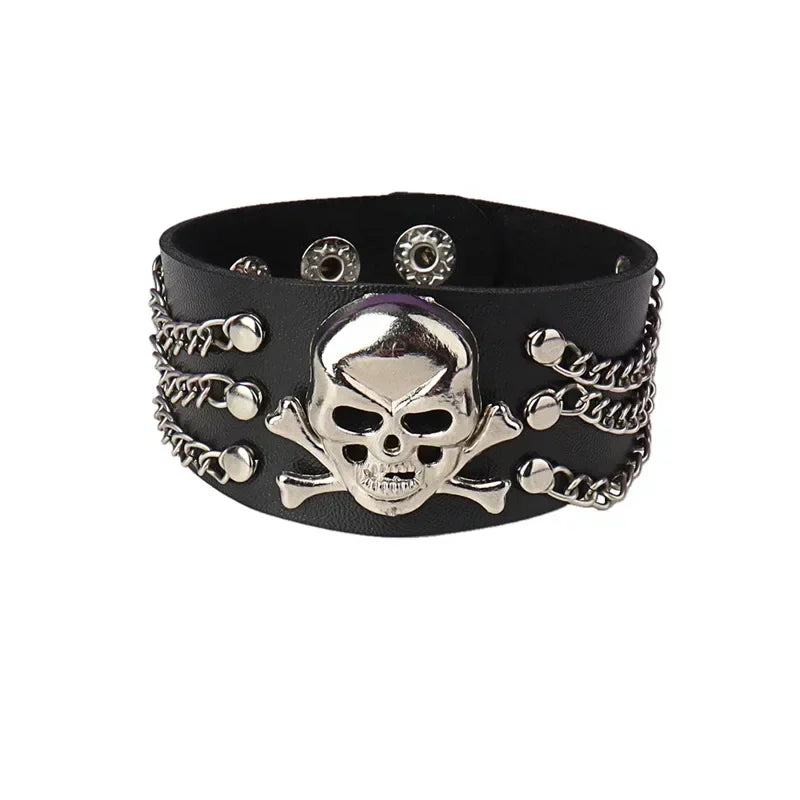 Punk Hip Hop Rock PU Leather Bracelet Unisex Trendy Chain Skull Pentagram Rivet Bracelet Party Jewelry Accessories - Live Store 4U
