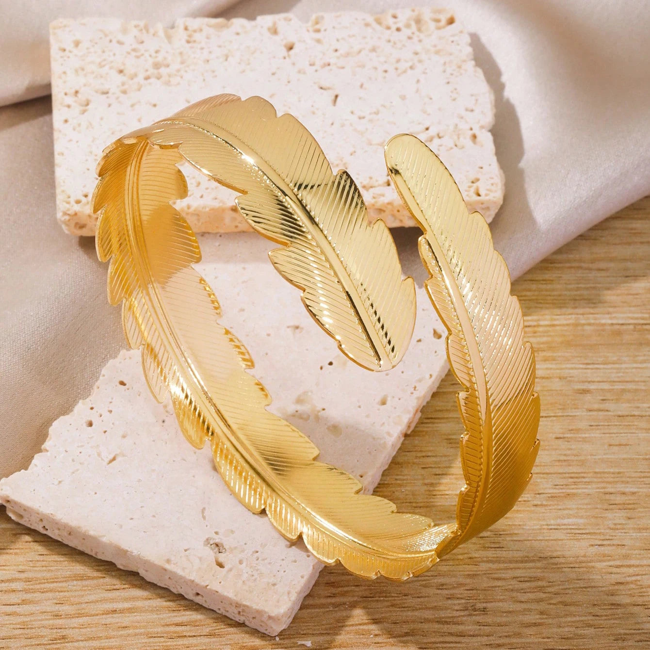 FTCY Boho Arm Bracelet for Women Vintage Geometric Gold Color Leaf Women's Arm Bangles Adjustable Jewelry
