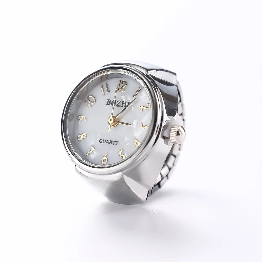 Vintage Punk Finger Watch Mini Elastic Strap Alloy Watches Couple Rings Jewelry Clock Retro Roman Quartz Watch Rings Women Men - Live Store 4U