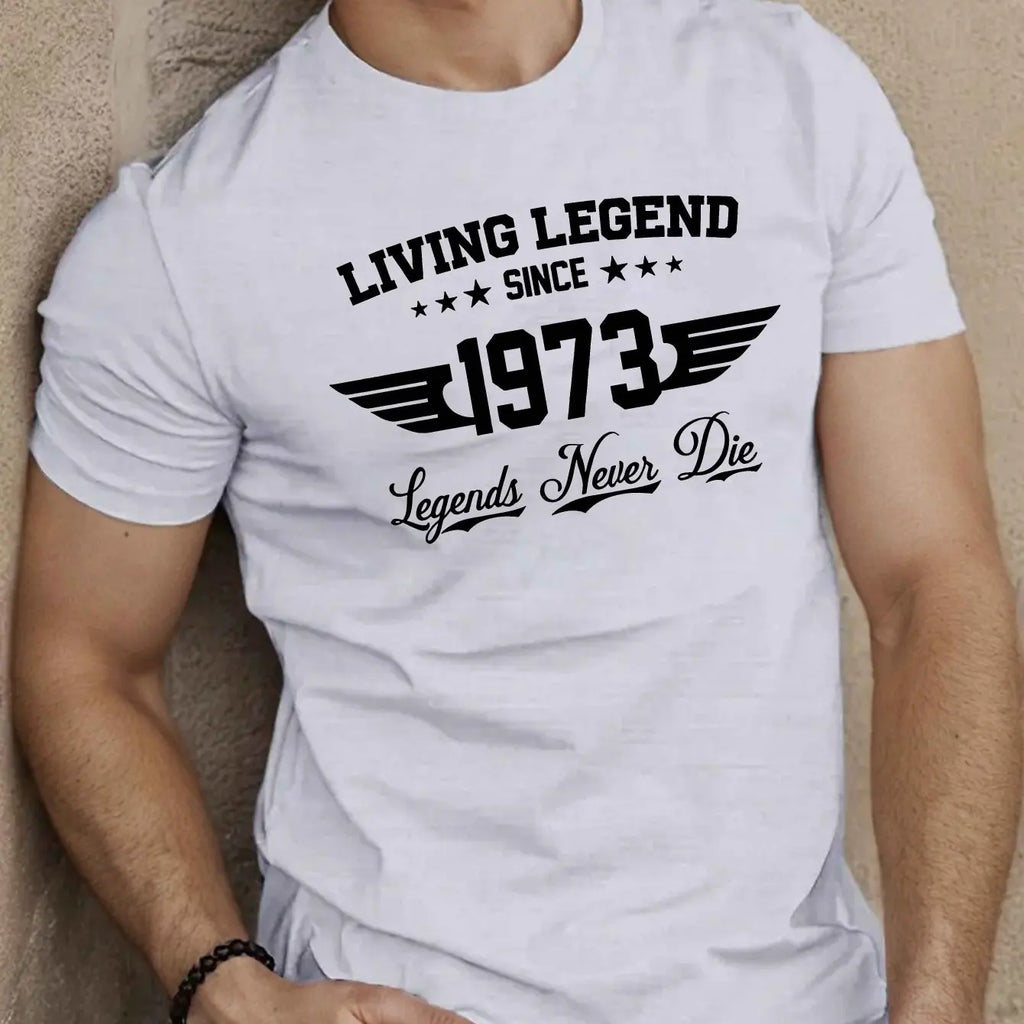 Summer men's 100 cotton casual loose plus size SINCE 1973 pattern printed sports comfortable round neck short sleeved T-shirt - Live Store 4U