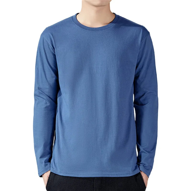 T Shirt For Men Cotton Long Sleeve T-shirts Solid Color Men's Clothing Full Length Sleeve For Spring And Autumn Undershirts - Live Store 4U