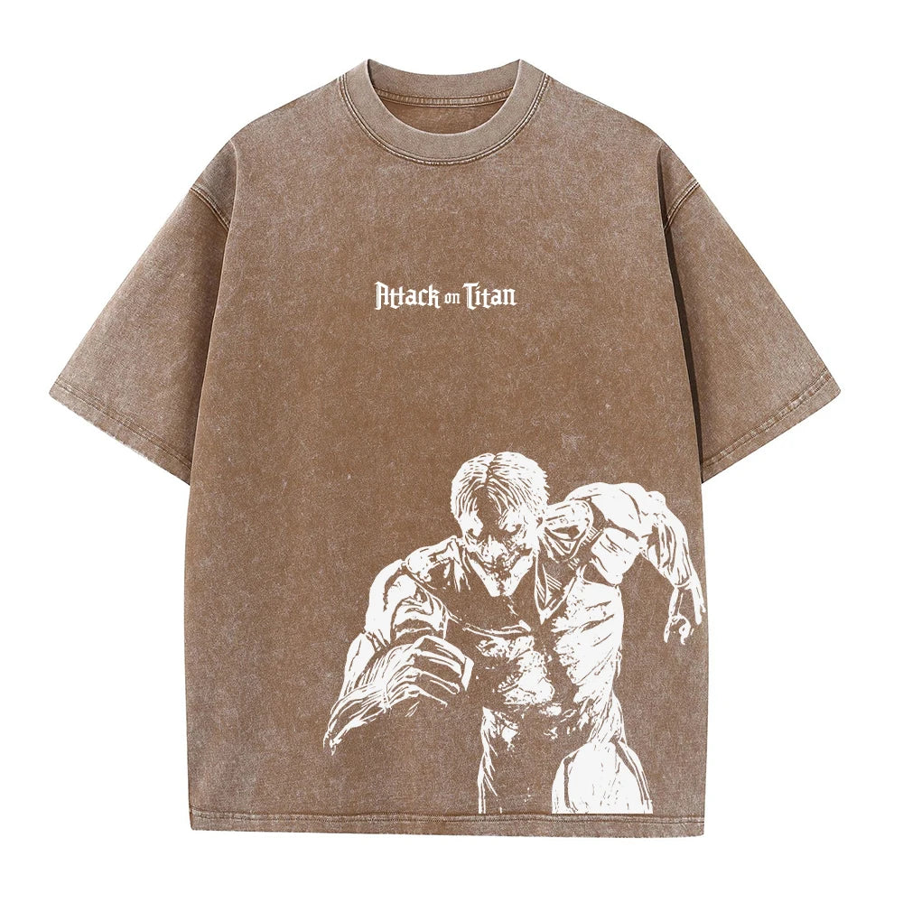 Men Washed Anime Attack On Titan T-Shirt Hip Hop Streetwear Graphic Print Oversize Tshirt Short Sleeve Cotton Loose Vintage Tops - Live Store 4U