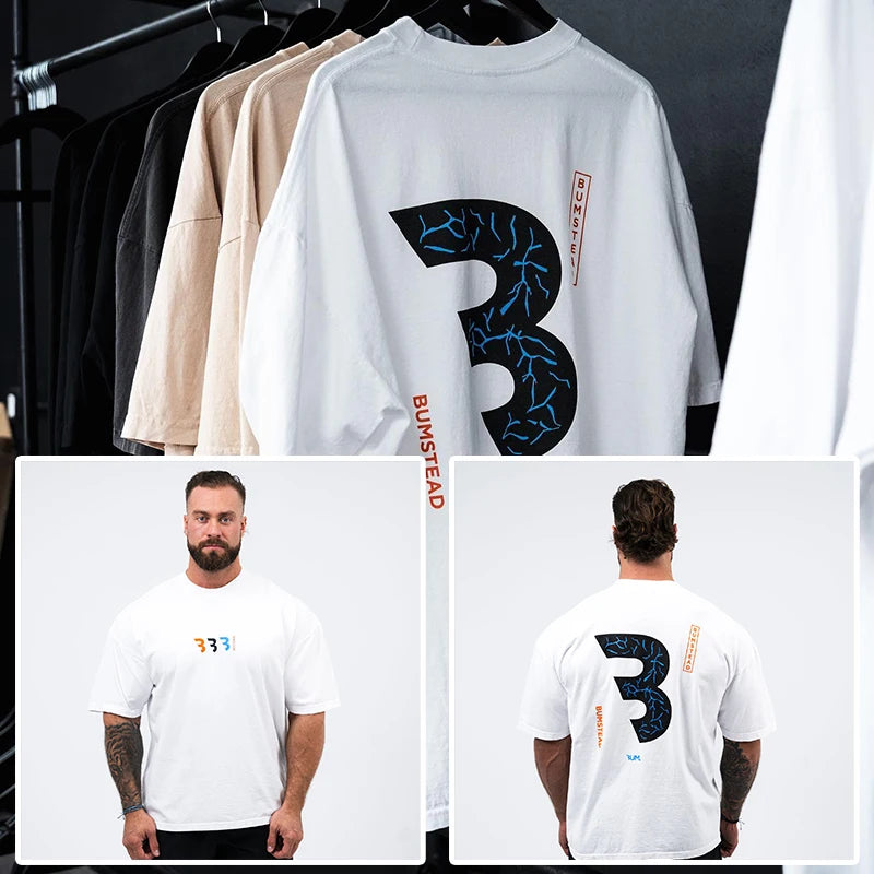 New Gym Fitness T-shirt Loose Oversized Cotton Men Short Sleeves Bodybuilding Sports Tees Summer Training Workout Jogging Tops - Live Store 4U