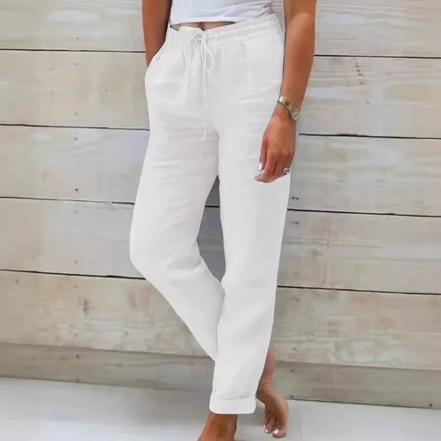 Summer Cotton Linen Pants For Women High Waist Elastic Sweatpant 2025 Loose Pencil Pant Casual Streetwear Solid Pocket Trousers