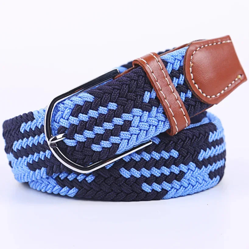 107/120/130cm UNISEX Casual Knitted Pin Buckle Women Belt Woven Canvas Elastic Expandable Braided Stretch Jeans Belts for Men - Live Store 4U