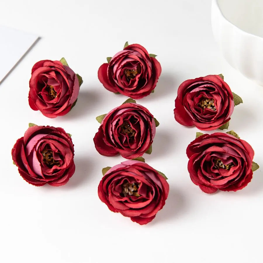 50/100Pcs Silk Tea Bud Roses Home Wedding Christmas Decoration Bridal Accessory Outdoor Garland Diy Scrapbook Artificial Flowers