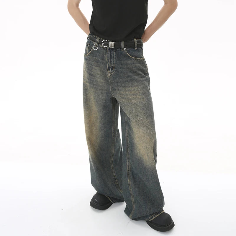 IEFB Summer Men's Denim Pants Old Blue Washed Male Jeans Straight Casual Menwear Loose Wide Leg Trousers New Fashion 9C354 - Live Store 4U